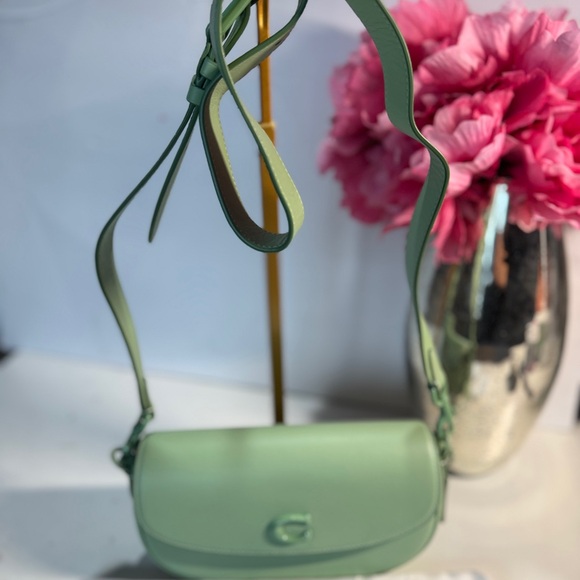 Coach Mint Green Crossbody Bag Emmy Saddle Bag 23 Pistachio Mint rare leather - Picture 2 of 10